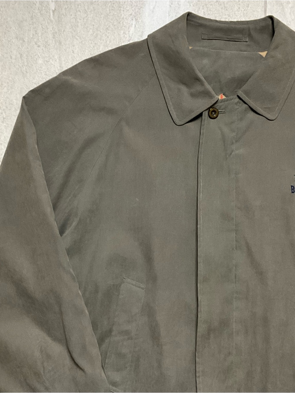 VINTAGE BURBERRY OLIVE GREEN HARRINGTON JACKET EMBROIDERED LOGO NOVA CHECK RARE - Picture 2 of 15